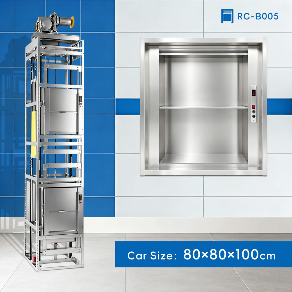 RC-B005 200kg 1.1kW Dumbwaiter Lift | 80x80x100cm Rear Counterweight