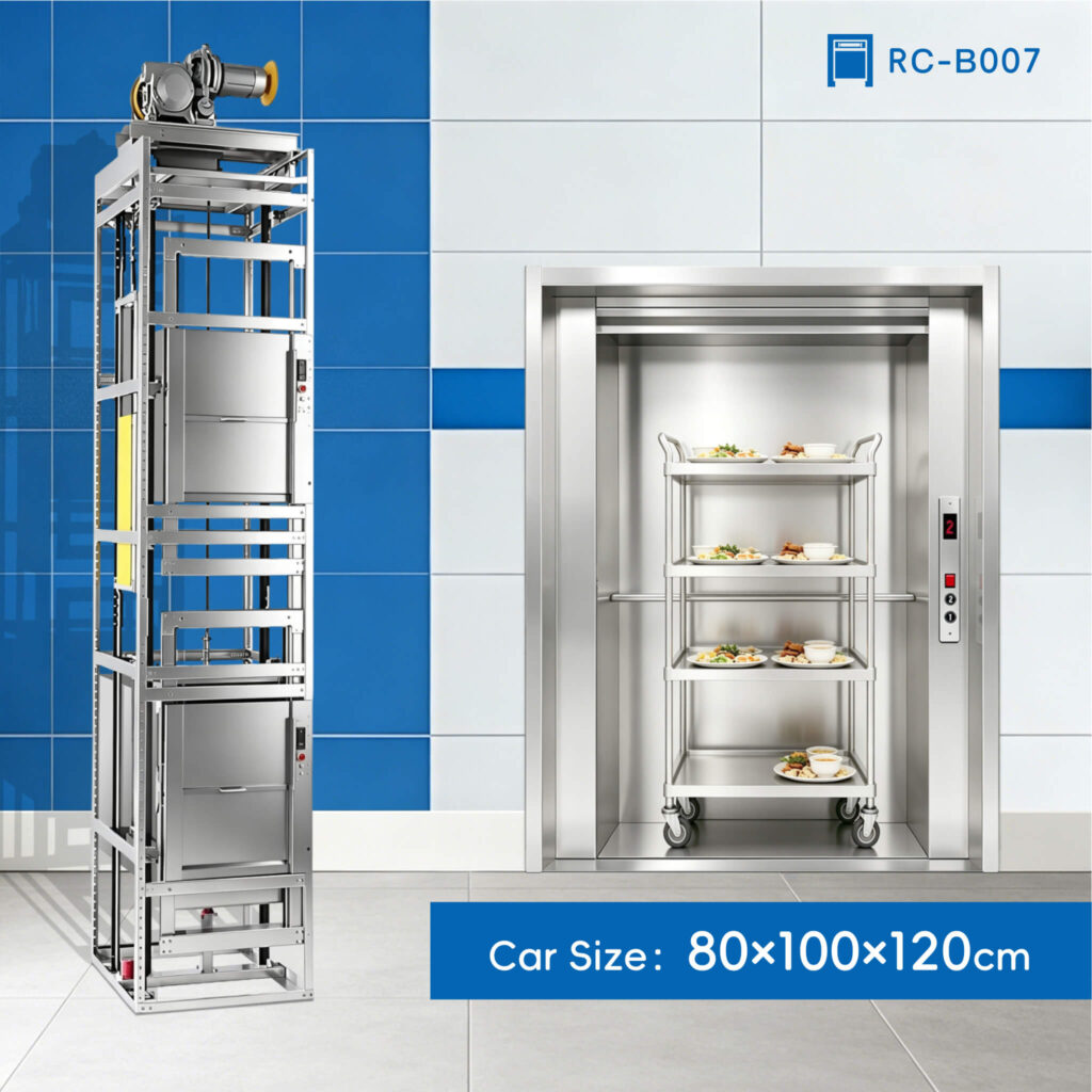 RC-B007 200kg 1.1kW Dumbwaiter Lift | 80×100×120cm Rear Counterweight