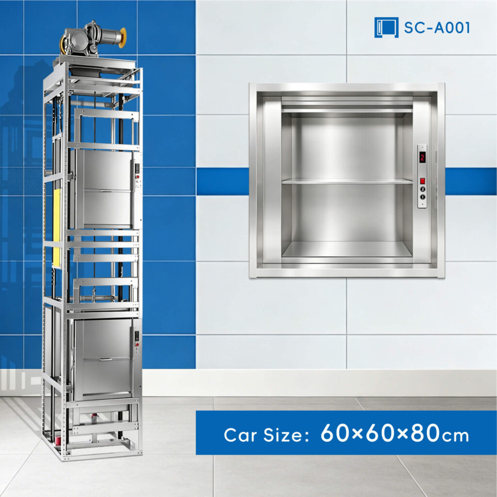 SC-A001 100kg 0.75kW Dumbwaiter Lift | 60x60x80cm Side Counterweight