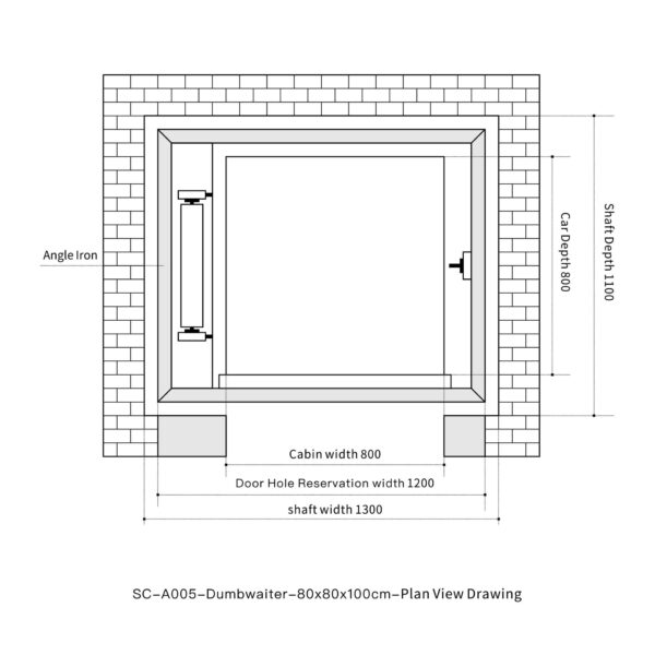 SC-A005 200kg 1.1kW Dumbwaiter Lift | 80x80x100cm Side Counterweight