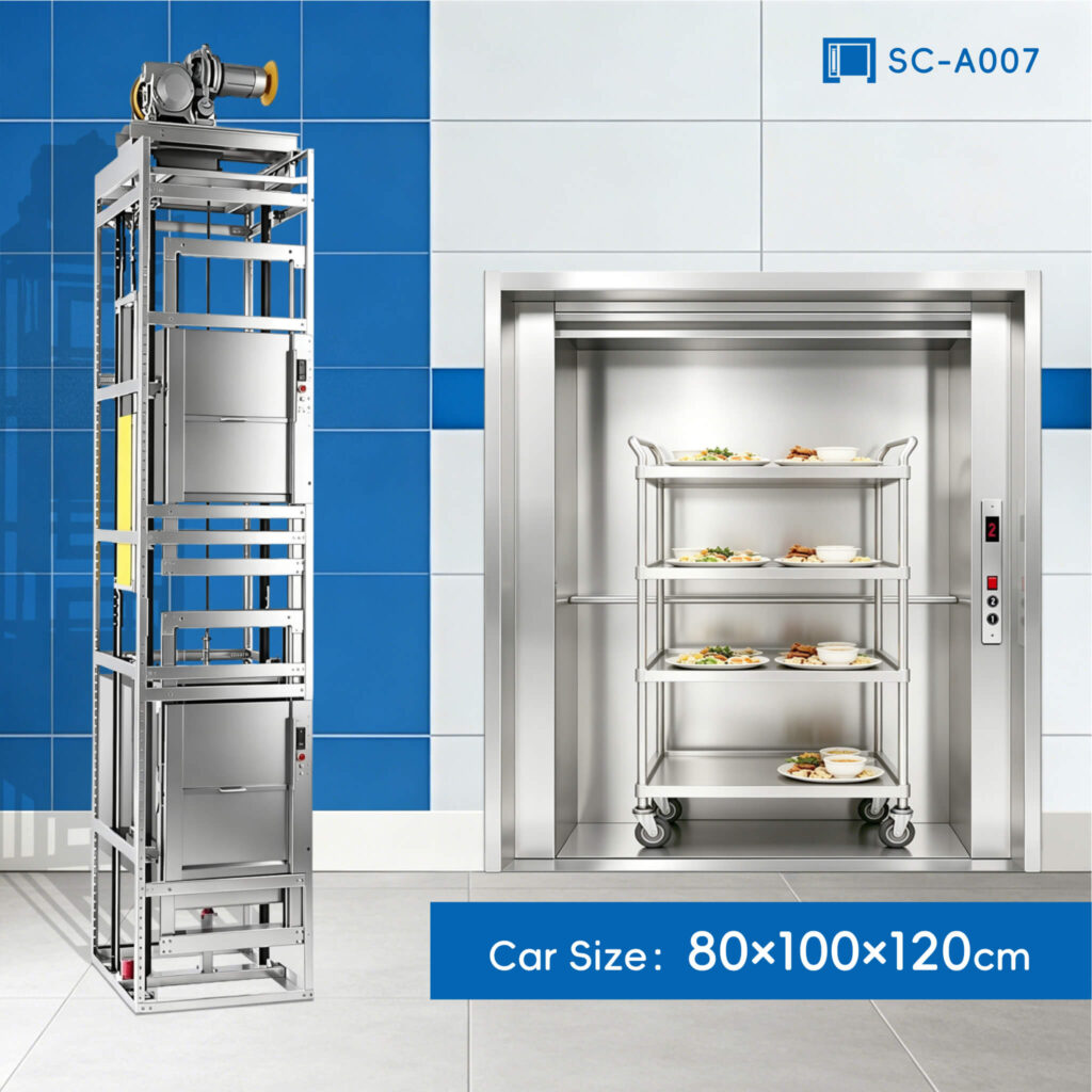 SC-A007 200kg 1.1kW Dumbwaiter Lift | 80×100×120cm Side Counterweight