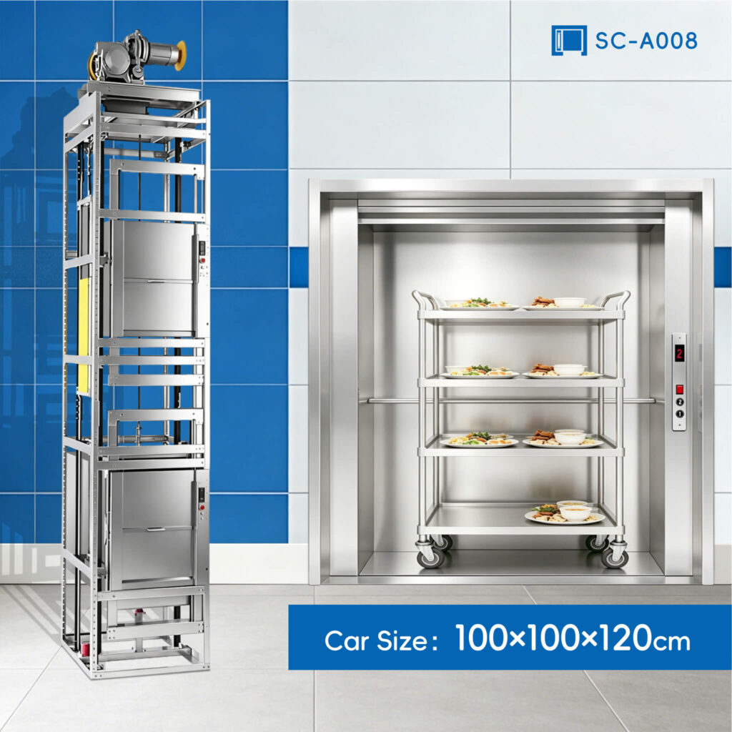 SC-A008 250kg 1.5kW Dumbwaiter Lift | 100x100x120cm Side Counterweight
