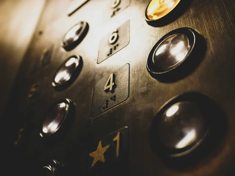 Dumbwaiter control panel call buttons and indicators that staff use to send the car between floors